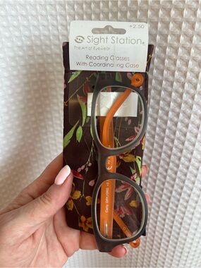 Gray and Orange Reading Glasses with Floral Case
